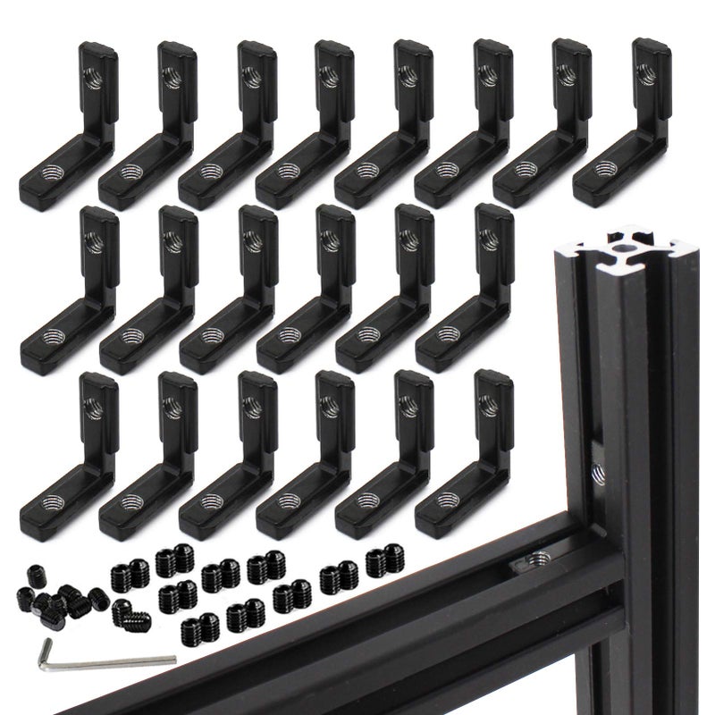 BLCCLOY 20Pcs 2020 Aluminum Extrusion Black Corner Bracket T Slot Inside L Shape Joint Angle Hardware Connector with Screws for 20 Series 20/20 2040 V Slot Extruded Aluminum Profile - Image 1